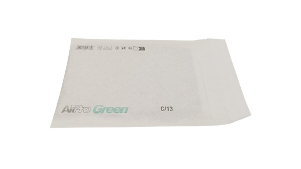 Rückseite Luftpolstertasche AirPro Green, plastikfreie Versand, Brief aus 100% Papier.
