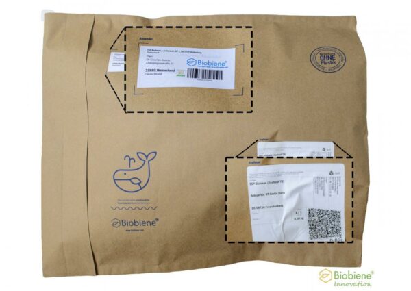 E-Commerce Papierfaltentasche Safebag Meer plastikfreier Versand umweltfreundliches Versandmittel mit Selbstklebeverschluss.