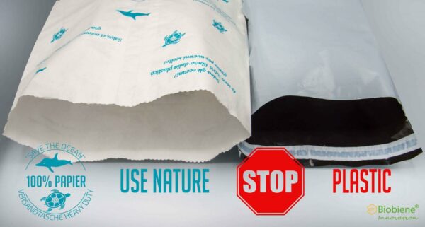 Ersatz zur Folienversandtasche - Papierversandtasche Save the Ocean - umweltfreundliches Versandmittel.
